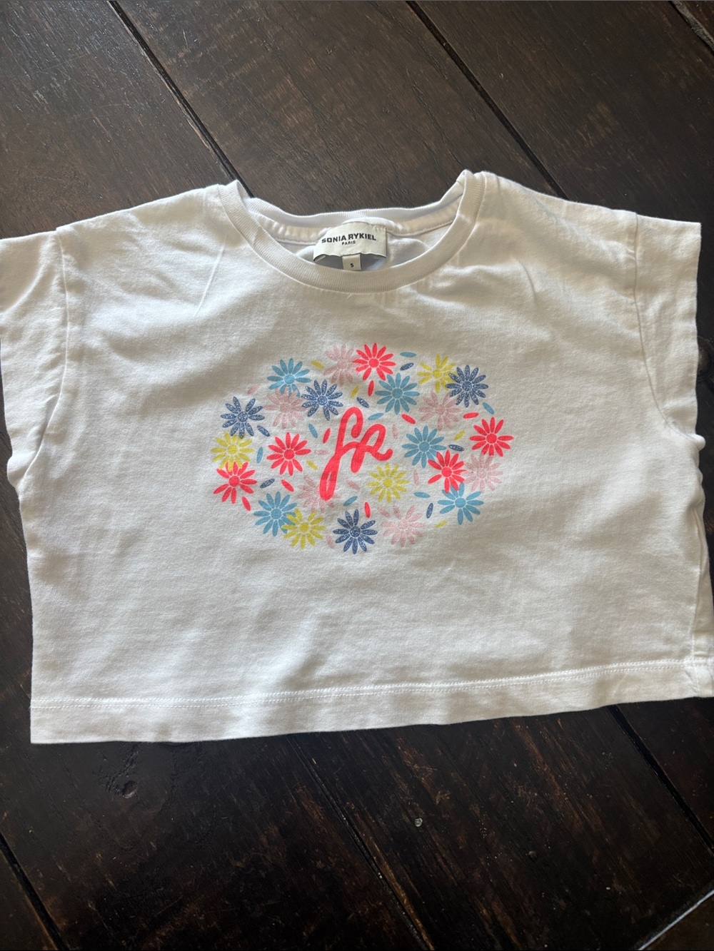 Sonia Rykiel White Kids Tee with Multicolor Floral Print